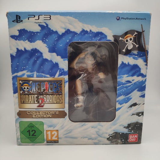 One Piece Pirate Warriors 2 Collectors Edition PS3 Playstation 3 PAL UK/FRA, scriitta targhetta dorata, onde azzurre e bianche, bandiera pirata teschio con cappello di paglia