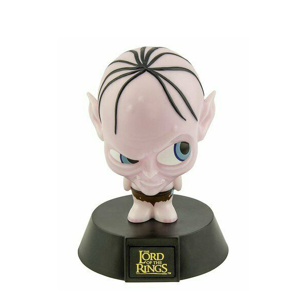 Mini lampada a forma di Gollum, personaggio de il signore degli anelli. Color carne con logo oro.