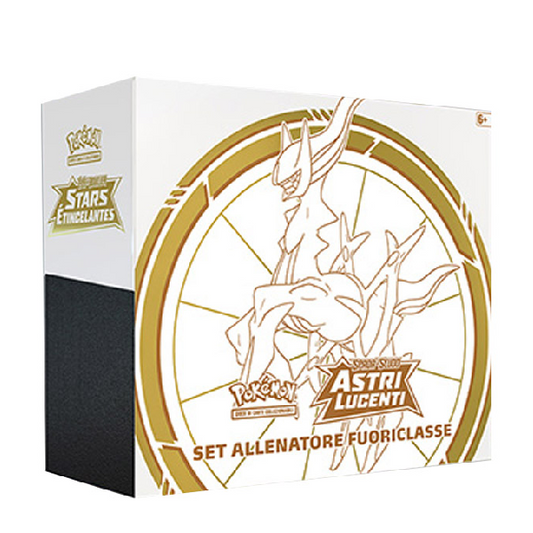 Confezione Set Allenatore Pokemon Astri Lucenti (ETB) italiano. Colore bianco con disegni oro.