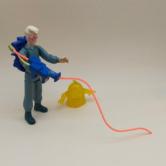 The Real Ghostbusters Egon Fantasma Kenner 1984, egon con zaino protonico e fantasma giallo