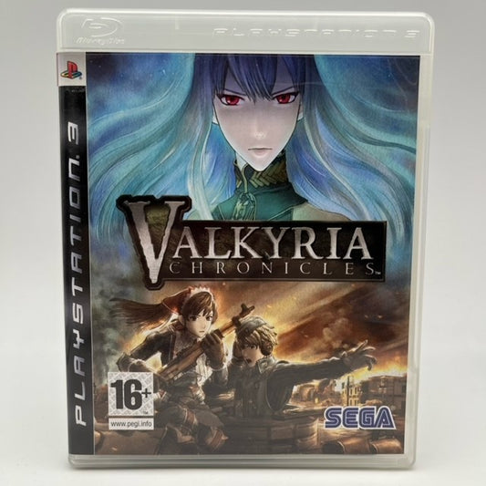 soldati in stile anime ragazza con capelli azzurri al vento con logo Valkiria chronicles centrale