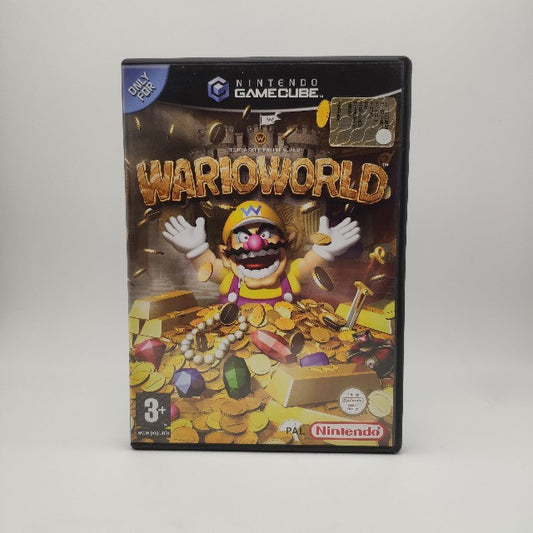 wario vestito giallo e viola, monete, lingotti, gioielli, oro
