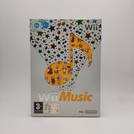 sfondo bianco, nota grande gialla, stelle e note multivolore