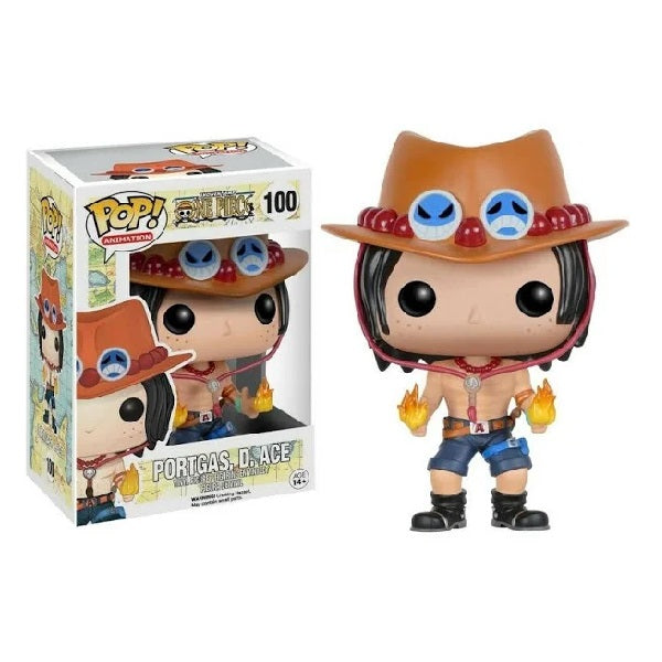 Confezione originale Funko con loghi One Piece Portgas. D.Ace colori marrone blu nero