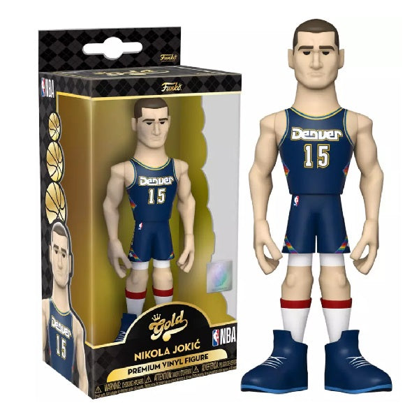 Confezione originale Funko con loghi Gold Nikola Jokic colori marrone bianco blu