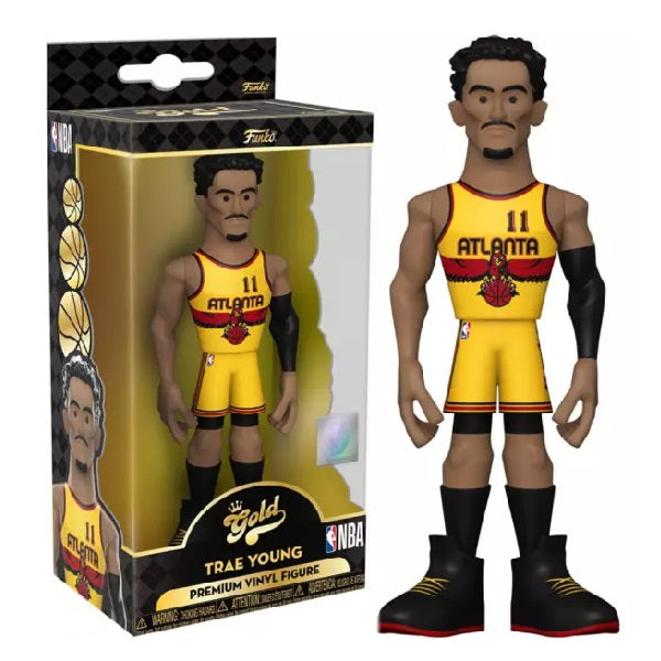 Confezione originale Funko con loghi Gold Trae Young colori nero giallo rosso