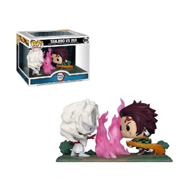 Confezione originale Funko con loghi Demon Slayer Tanjiro vs Rui color bianco nero rosa giallo