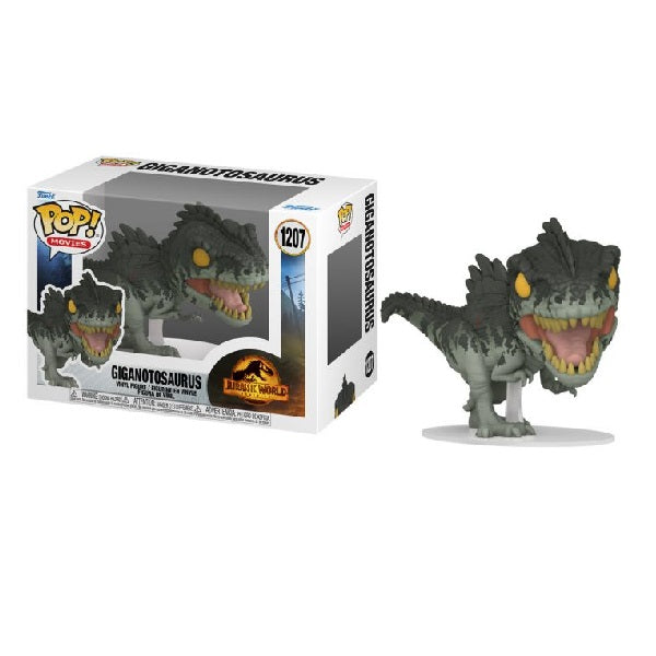 Confezione originale Funko con loghi Jurassic World Dominion Giganotosaurus colori nero grigio giallo