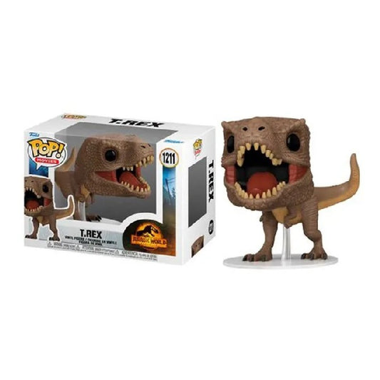 Confezione orignale Funko con loghi Jurassic World Dominion T.rex colori marrone nero rosso