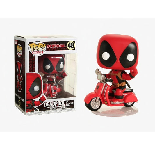 Confezione originale Funko con loghi Rides Deadpool On Scooter colori nero rosso bianco