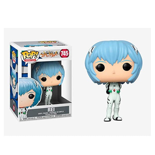 Confezione originale Funko con loghi Evangelion Rei colori azzurro rosso bianco nero