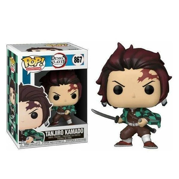 Confezione originale Funko con loghi Demon Slayer Tanjiro Kamado colori marrone verde azzurro