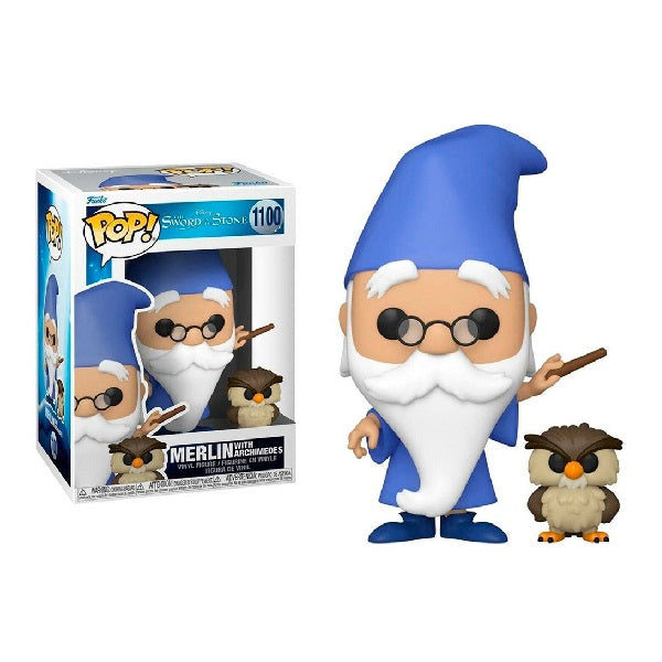 Confezione originale Funko con loghi Disney The Sword in the Stone Merlin with Archimedes colori blu marrone bianco nero