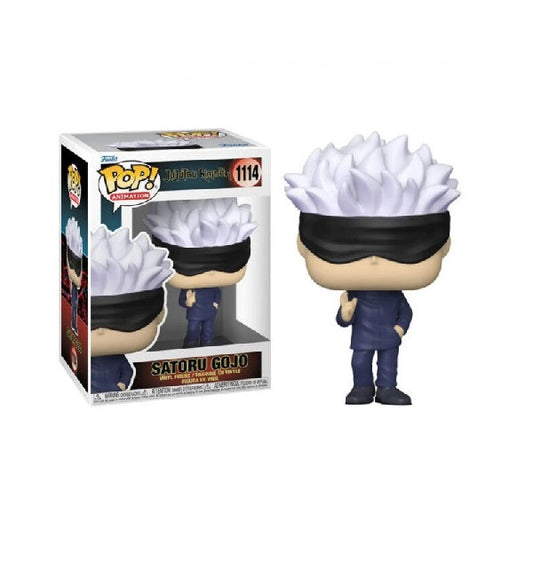 Confezione originale Funko con loghi Jujutsu Kaisen Satoru Gojo colori bianco nero blu