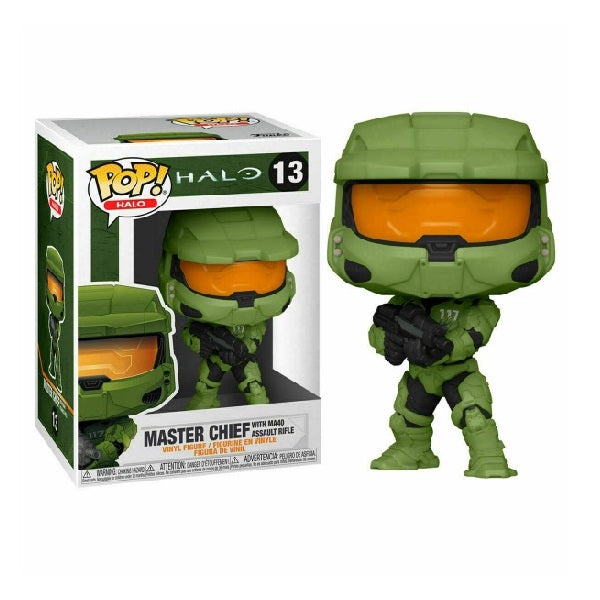 Confezione originale Funko con loghi Halo Master Chief With Ma40 Assault Rifle colori verde arancione nero