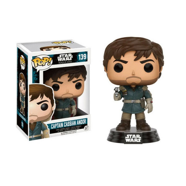 Confezione originale Funko con loghi Star Wars Rogue One Captain Cassian Andor colori marrone grigio blu