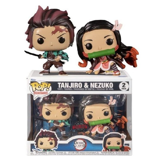 Confezione originale Funko con loghi Demon Slayer 2 Pack Tanjiro & Nezuko colori verde nero marrone rosa