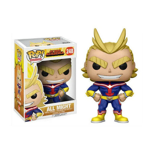 Confezione originale Funko con loghi My Hero Academia All Might colori giallo rosso blu