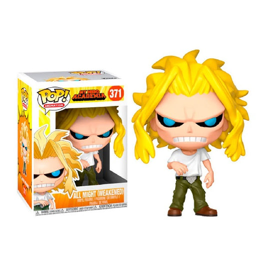 Confezione originale Funko con loghi My Hero Academia All Might (Weakened) colori giallo bianco verde azzurro