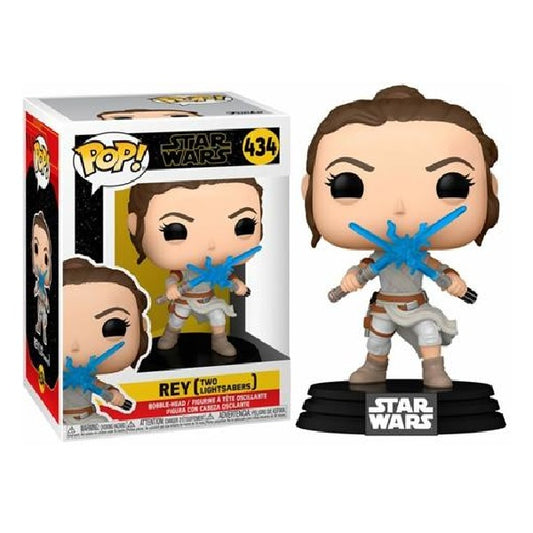 Confezione originale Funko con loghi star wars rey two lightsabers colori marrone grigio azzurro