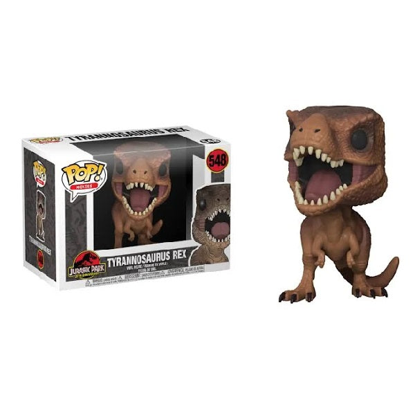 Confezione originale Funko con loghi Jurassic Park 35Th Anniversary Tyrannosaurus Rex colori marrone nero bianco