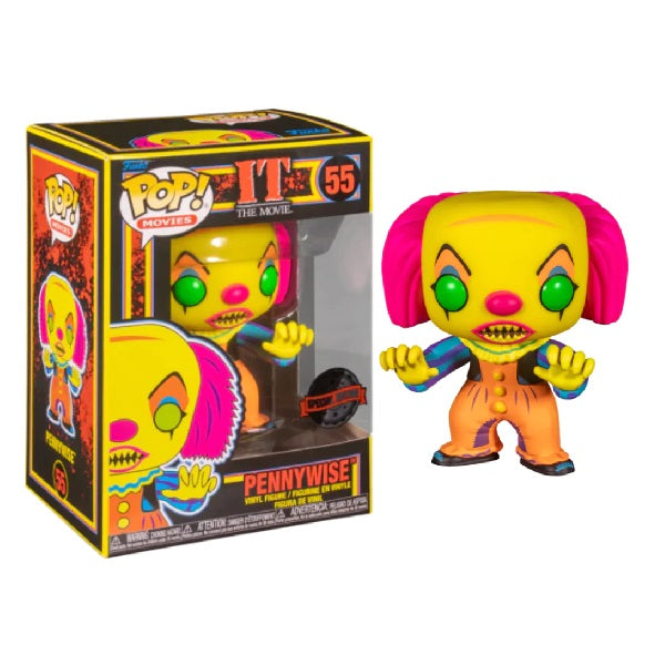 Confezione originale Funko con loghi It The Movie Pennywise Black Light Glow colori giallo verde azzurro