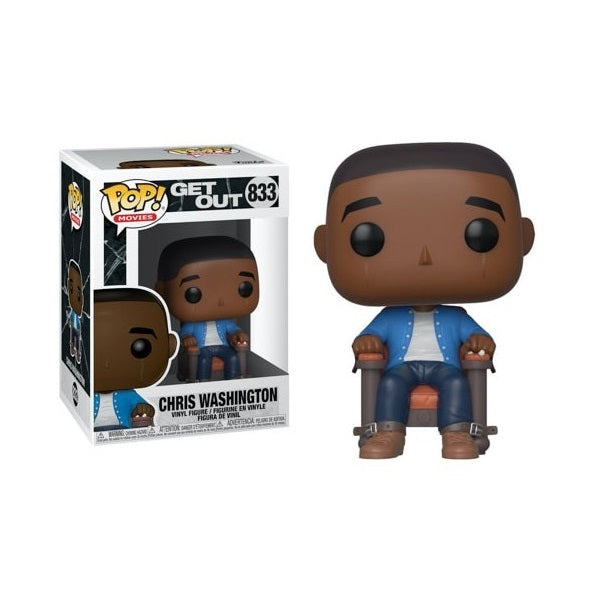 Confezione originale funko con loghi Get Out Chris Washington colori azzurro bianco blu grigio