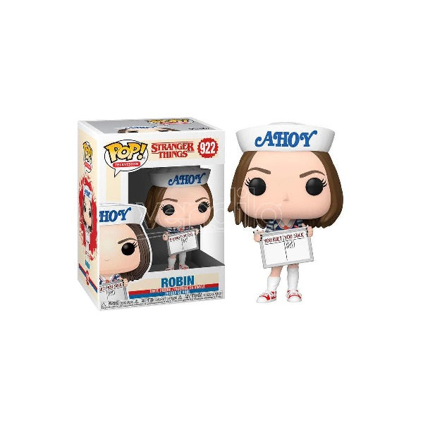 Confezione originale Funko con loghi Stranger Things Robin colori bianco blu marrone