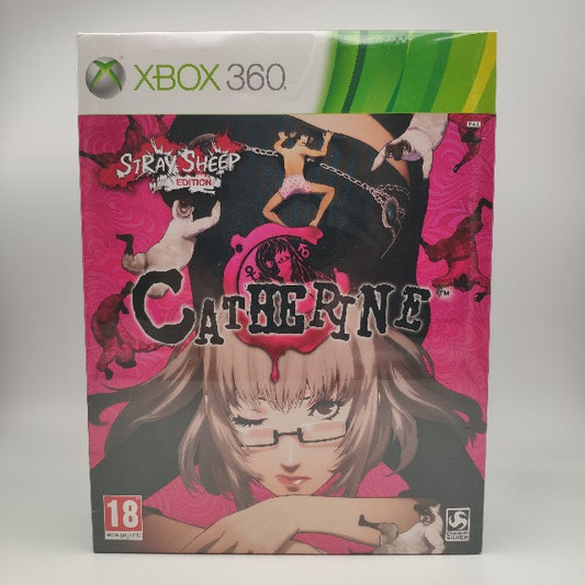 Catherine Stray Sheep Limited Edition X360 Xbox 360 PAL EUR-ITA SIGILLATO, sfondo rosa con ragazza distesa, personaggio in boxer che si arrampica su di lei, pecore che cadono