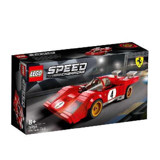 Confezione originale Lego Speed Champions, con Ferrari 512 M colore rosso e numero 4 con logo