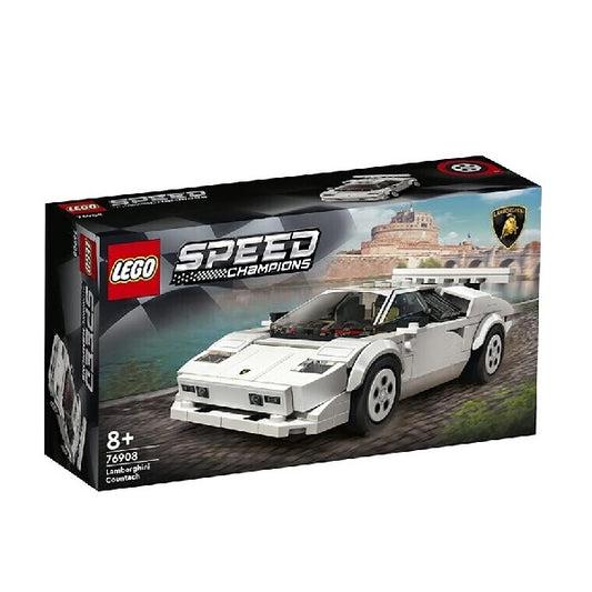 Confezione Originale Lego Speed Champions, con Lamborghini Countach bianca e logo ufficiale