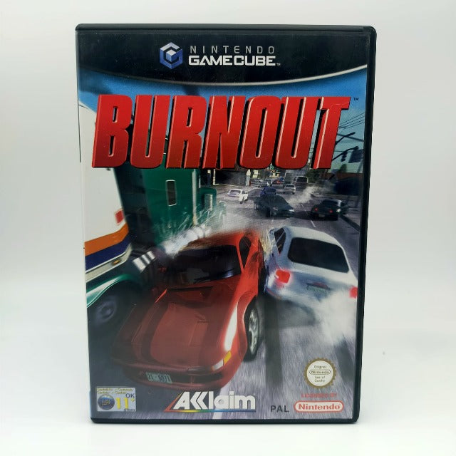 Burnout Nintendo Gamecube Acclaim Pal Ita, auto rossa che si scontra con auto bianca e camion
