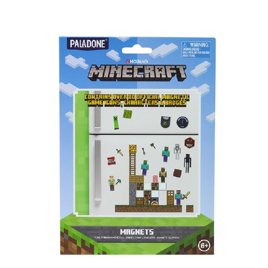 Confezione azzurra e verde di calamite / Magneti a tema Minecraft con logo originale