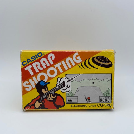 gioco vintage elettronico casio trap shooting cg-349, completo con scatola e istruzioni, giallo