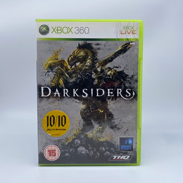 Darksiders X360 Xbox 360 THQ PAL UK, copertina con guerra su cavallo e spada sguainata su pila di teschi