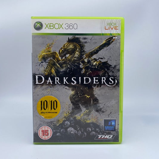 Darksiders X360 Xbox 360 THQ PAL UK, copertina con guerra su cavallo e spada sguainata su pila di teschi