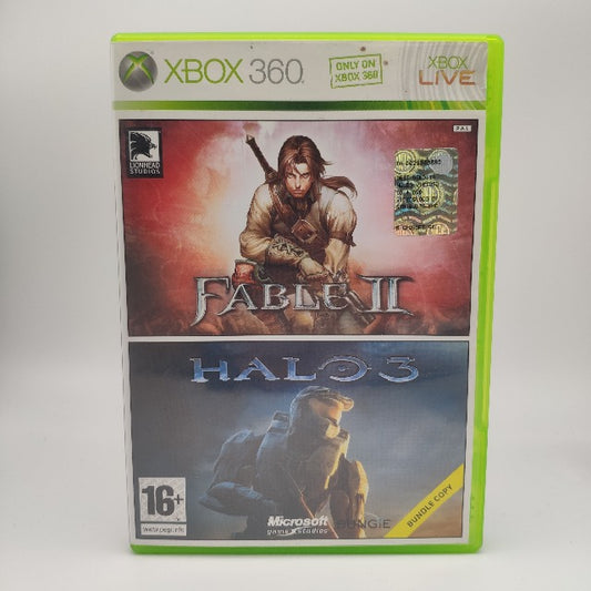 Fable 2 X360 Xbox 360 Bundle Copy Lionhead Studios PAL, edizione bi-pack copertina, metà fabel 2 e metà halo 3
