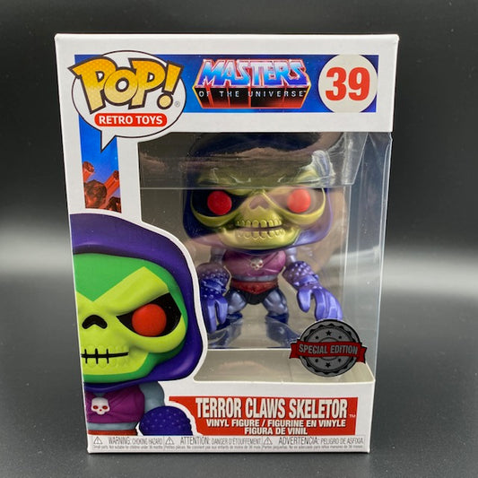 Statuina confezionata Funko Pop! del personaggio Terror Claws Skeletor dalla serie di cartoni animati Masters of the Universe in versione Special Edition.
