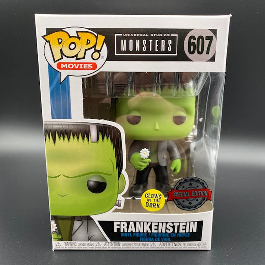 Statuina confezionata Funko Pop! del personaggio Frankenstein dalla serie di film Universal Studios Monsters. Versione Special Edition Glows in the Dark.