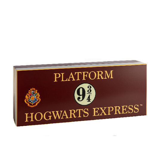 Lampada rettangolare da tavolo a tema harry potter, con loghi Hogwarts Express Platform 9 3/4. Colore bordeaux.