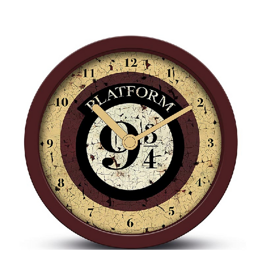 Orologio sveglia da tavolo a tema Harry Potter Platform 9 3/4, colore bordeaux e beige.