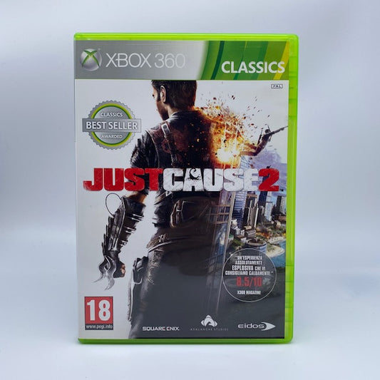 Just Cause 2 Classics X360 Xbox 360 Square Enix Pal Ita , copertina con protagonista di spalle , esplosione, panorama