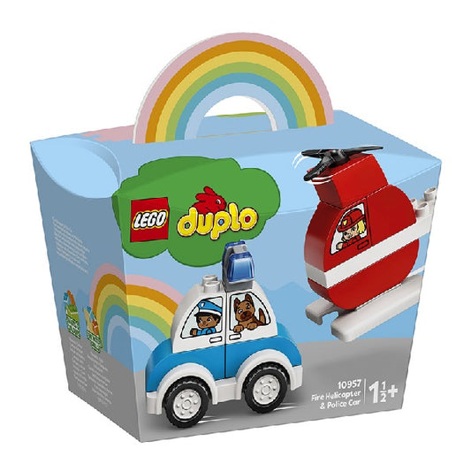 Confezione originale Lego con loghi Duplo elicottero auto polizia colori verde rosso azzurro