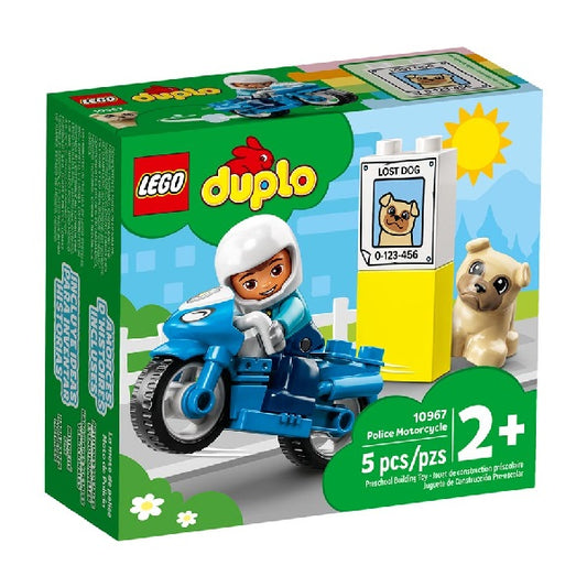 Confezione originale Lego con loghi Duplo motocicletta polizia colori verde azzurro giallo