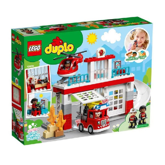 Confezione originale Lego con loghi Duplo town caserma dei pompieri colori verde rosso bianco azzurro
