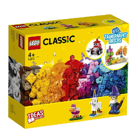 Confezione originale Lego con loghi classic mattoncini trasparenti colori rosso giallo blu bianco verde