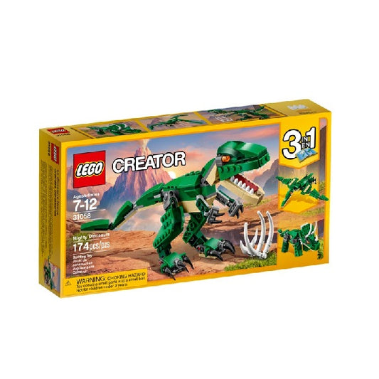 Confezione originale Lego con loghi creator dinosauro colori giallo verde bianco