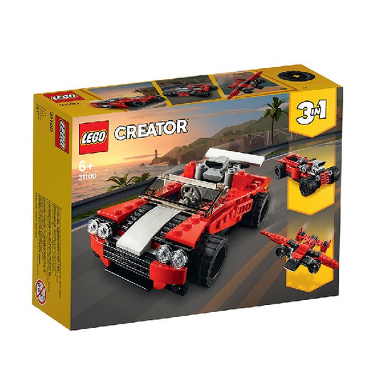 Confezione originale Lego con loghi creator auto sportiva colori giallo rosso bianco grigio