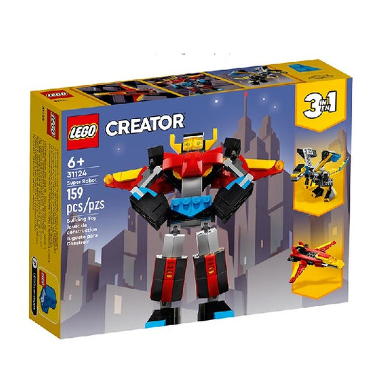 Confezione originale Lego Creatore modello Super Robot 3 in 1, colore giallo azzuro e rosso.