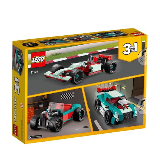 Confezione originale Lego con loghi creator street racer colori grigio giallo rosso azzurro